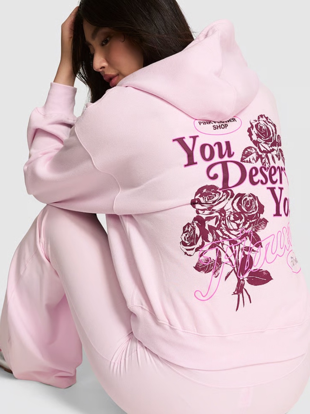 Pink Victoria Secret Campus Fleece™ Full-Zip Hoodie Pink Tulip Florals XXL
